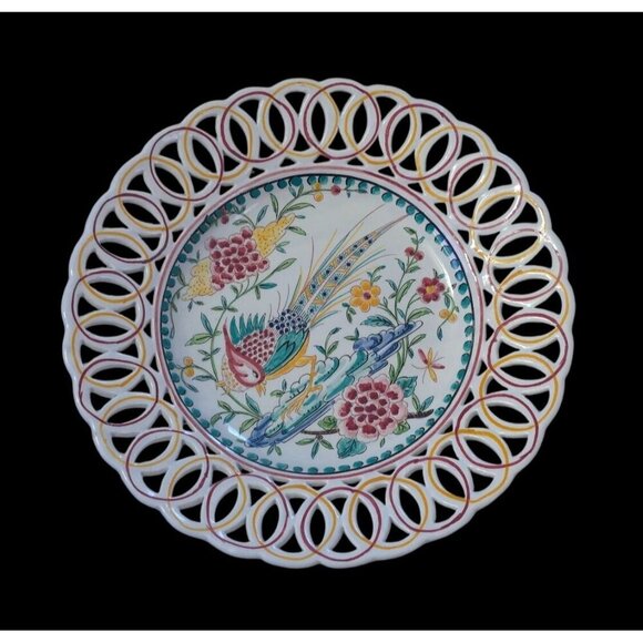 Hand-Painted Portugal Decorative Plate With Bird & Floral Design Outeiro Agueda - Picture 8 of 10